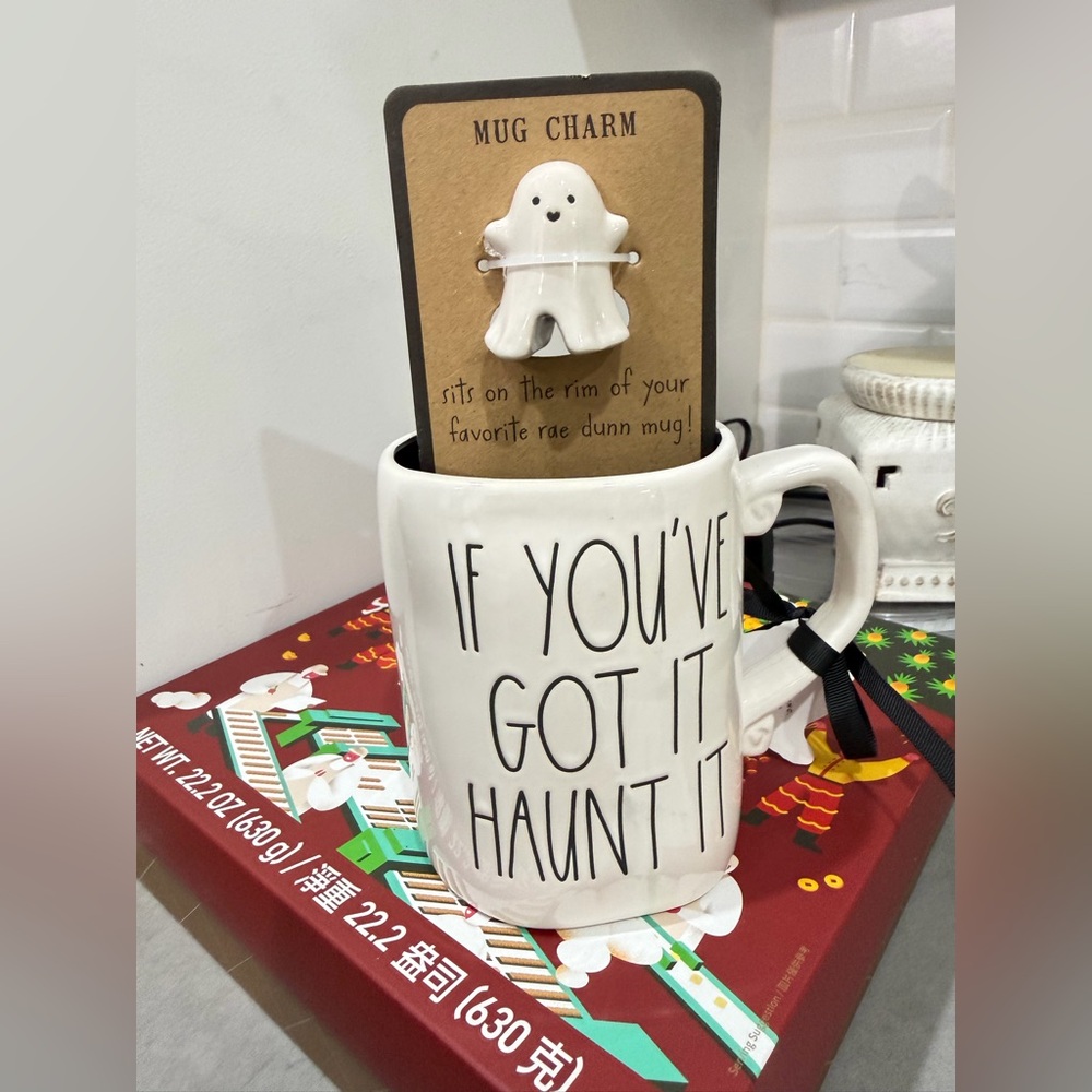 Rae Dunn White and Black 'If You've Got It Haunt It' Halloween Mug Set